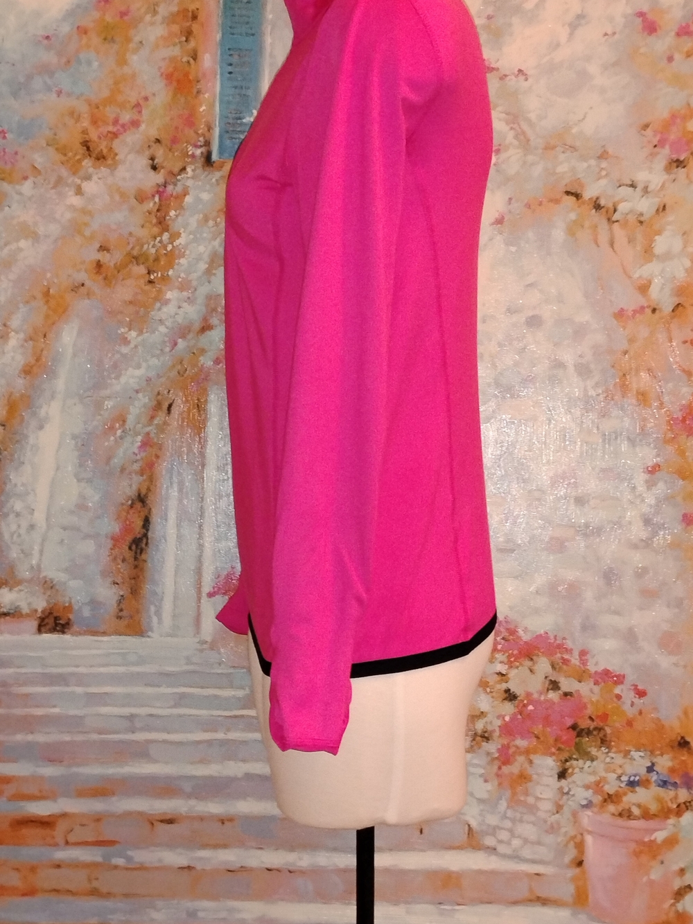 Lauren Ralph Lauren Hot Pink Long Sleeve Half-Zip Top with Black Trim - Picture 8 of 8